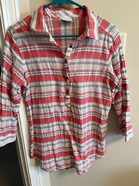 Columbia Red and White Striped Button-Front Shirt